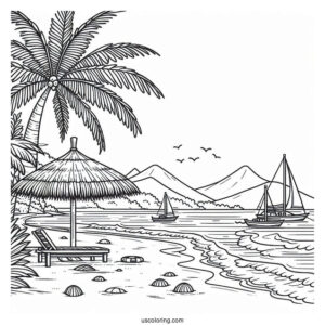Easy Beach Coloring Page Landscape