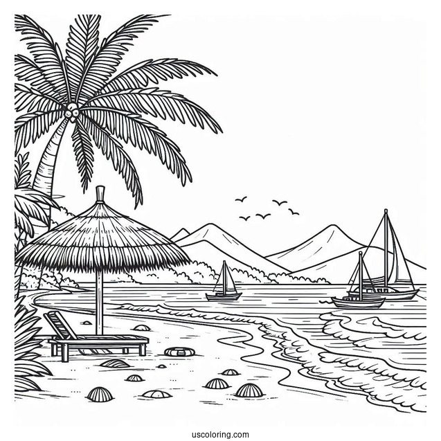 Easy Beach Coloring Page Landscape