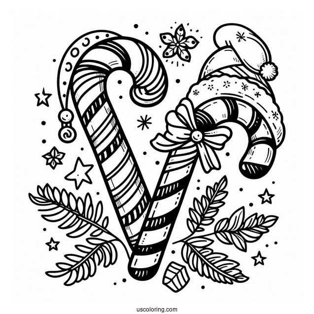 Christmas Themed Candy Cane To Color