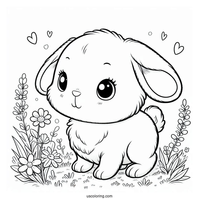 Baby Rabbit Standing In Grass Coloring Page