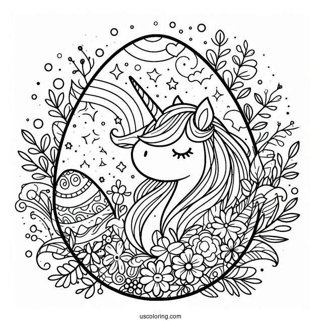 Magical Unicorn Easter Egg Coloring Page For Kids