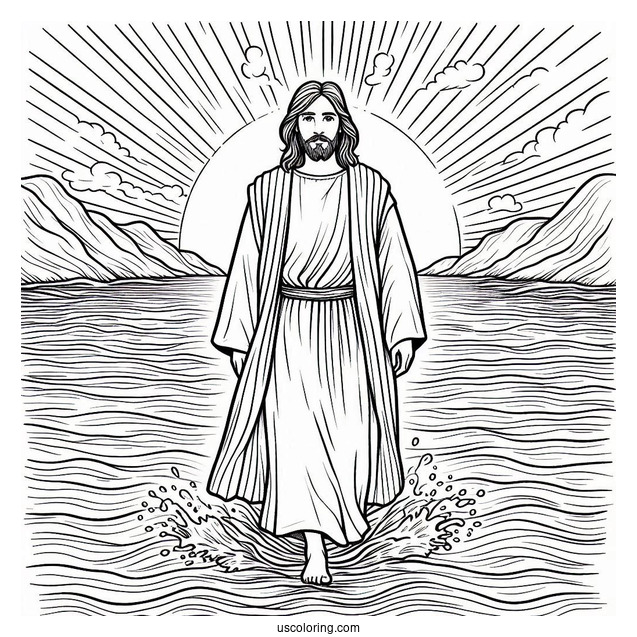 Jesus Walked On Water Miracle Coloring Page