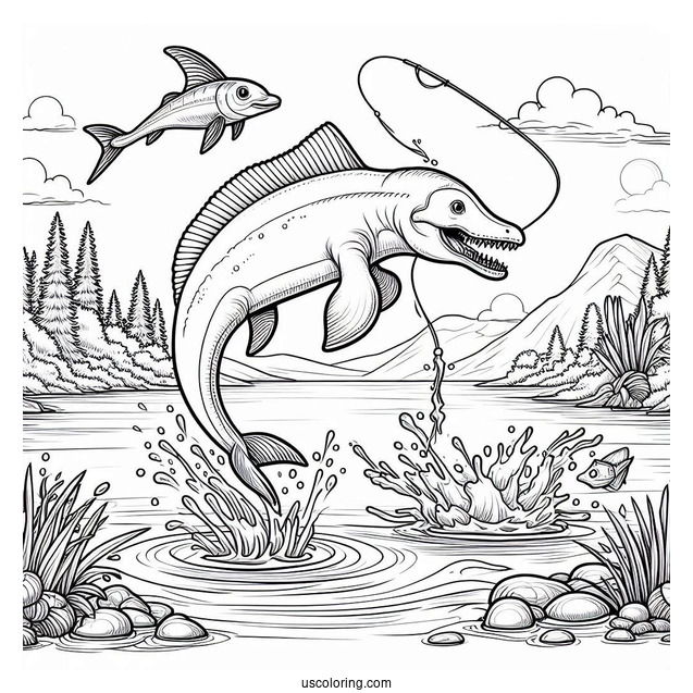 Spinosaurus Coloring Page Catching A River Dolphin