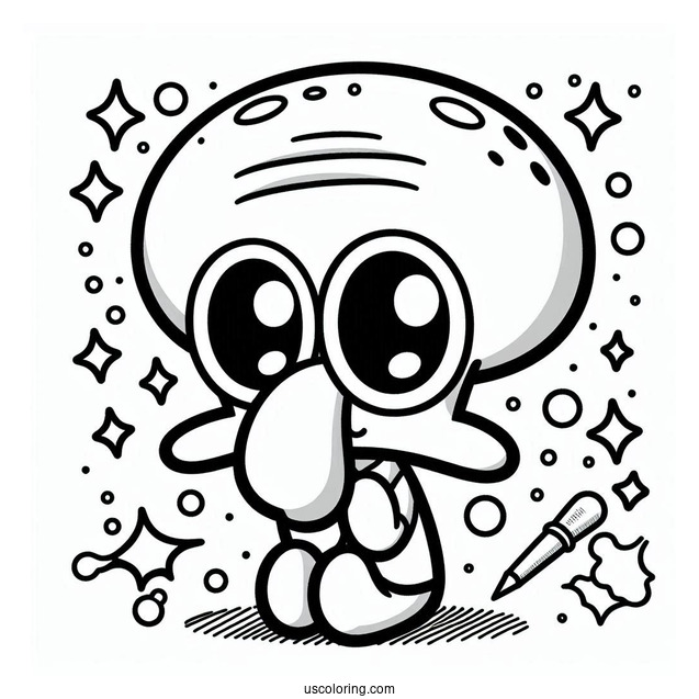 Chibi Squidward Coloring Page For Preschoolers