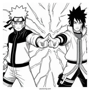 Naruto Fighting Beside Sasuke Coloring Page In Shippuden