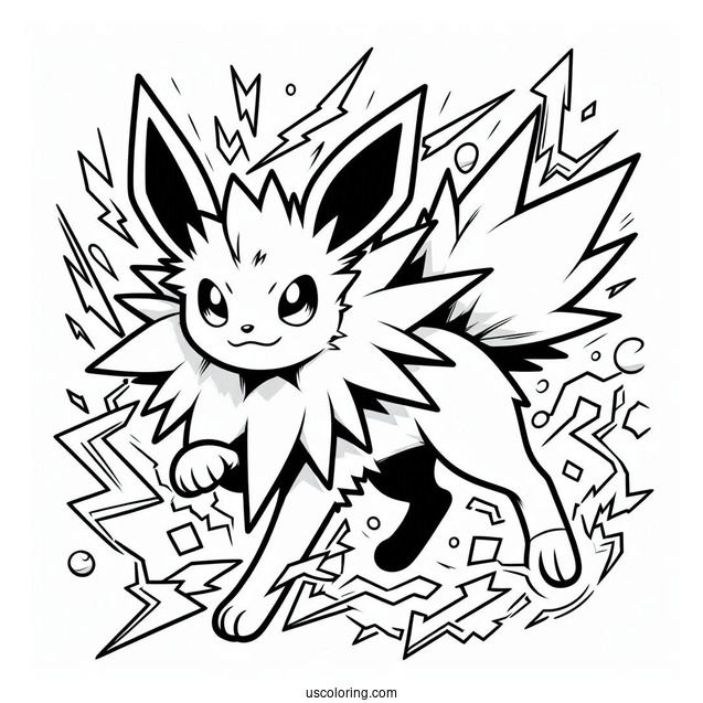 Jolteon Coloring Page Fighting Lightning Pokemon Card