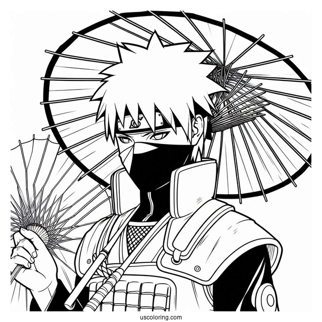 Kakashi Coloring Page Of Minato Holding Japanese Umbrellas