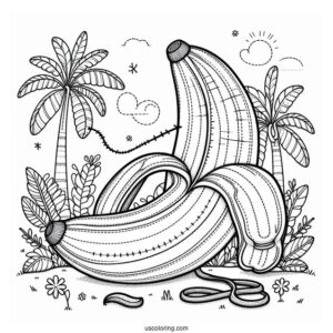 Stitch Peeling A Banana Coloring Page In The Forest