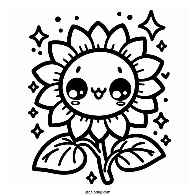 Kawaii Sunflower Coloring Page