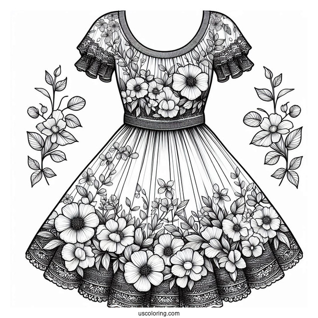 Realistic Floral Summer Dress Coloring Page