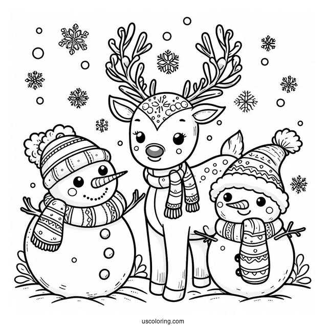 Reindeer And Snowman To Color