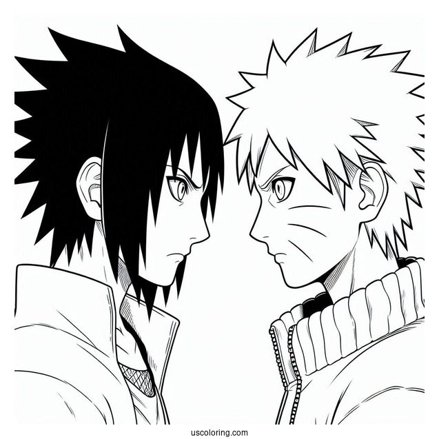 Young Naruto And Sasuke Coloring Page Glaring At One Another