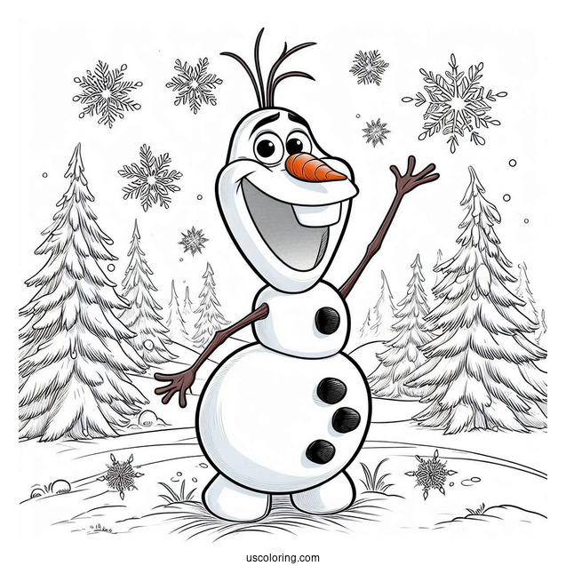 Olaf Waving With Snow Coloring Page