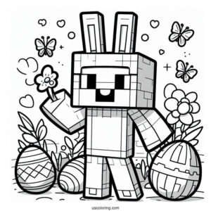 Minecraft Steve With Bunny Ears And Easter Coloring Page Of Eggs