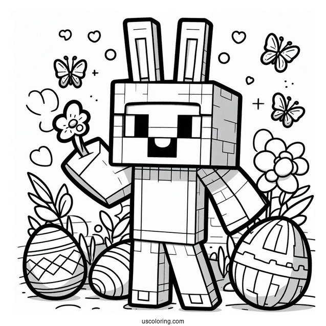 Minecraft Steve With Bunny Ears And Easter Coloring Page Of Eggs