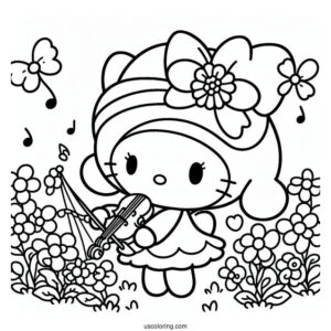 Sanrio Coloring Pages Of My Melody Picking Flowers