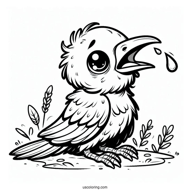 Easy Baby Raven Coloring Page Crying For Food For Preschoolers