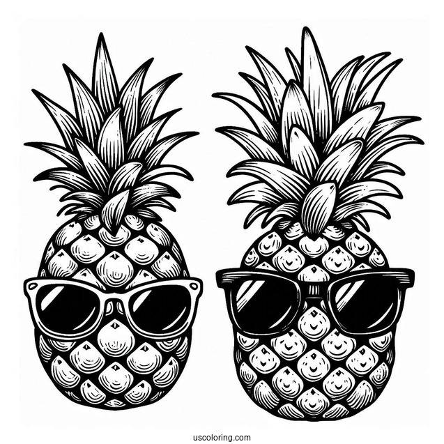 Easy Coloring Page Of Pineapple Wearing Sunglasses