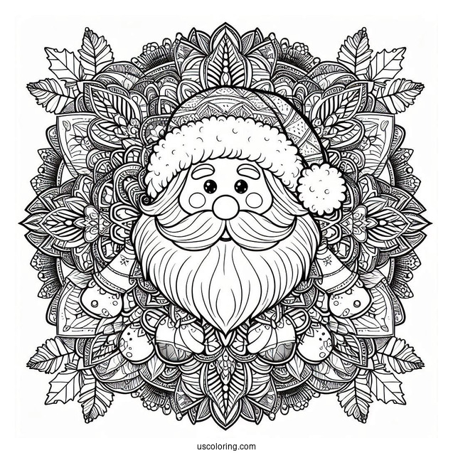 Realistic Santa Inside A Christmas Mandala Coloring Page