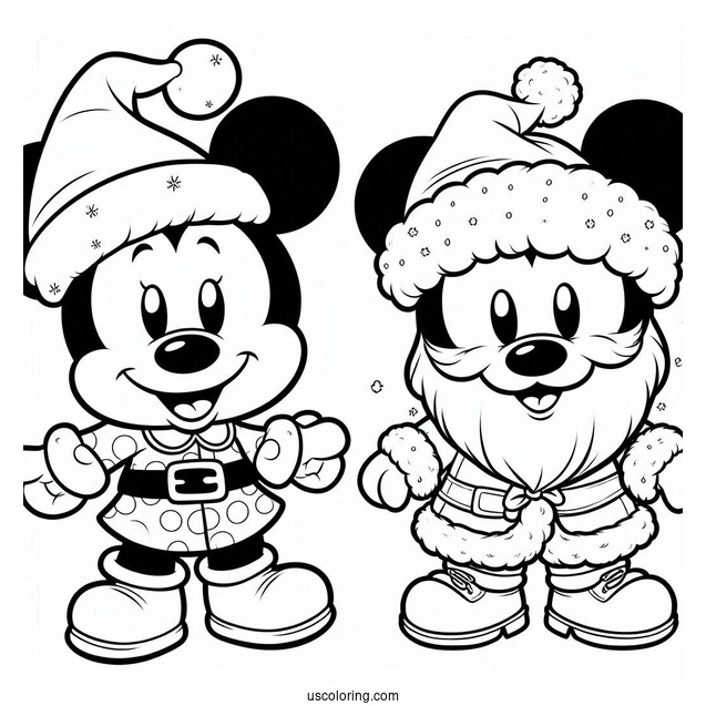 Mickey Mouse Dressed As Santa Coloring Page