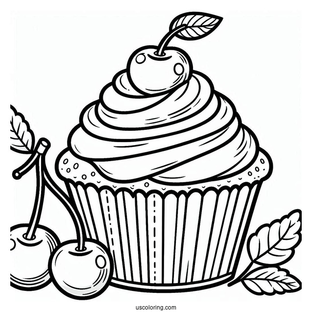 Cupcake With Cherries And Icing To Color