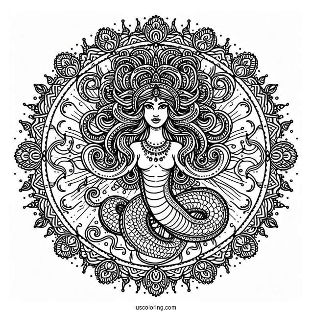 Intricate Medusa Coloring Page Mandala