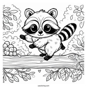 Small Raccoon Coloring Page Balancing On A Ledge
