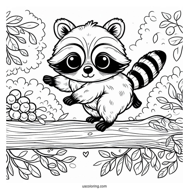 Small Raccoon Coloring Page Balancing On A Ledge