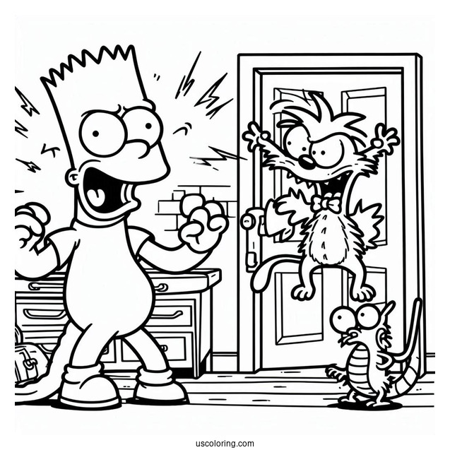 The Itchy And Scratchy Show Coloring Sheet