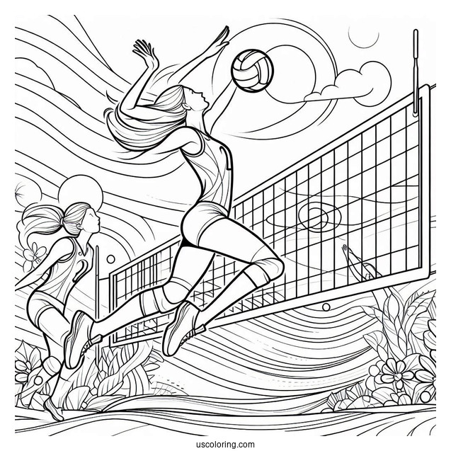 Volleyball Players Competing In The Olympics Coloring Page