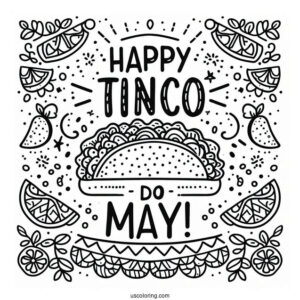 Happy Cinco De Mayo Words Around A Taco Coloring Page