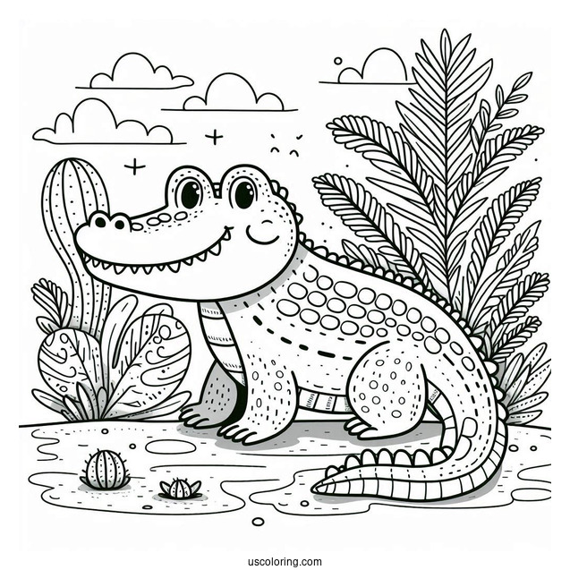 Simple To Color Crocodile Picture For Kids