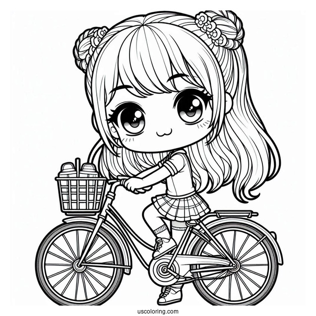 Chibi Girl On A Bicycle Coloring Page For Preschoolers
