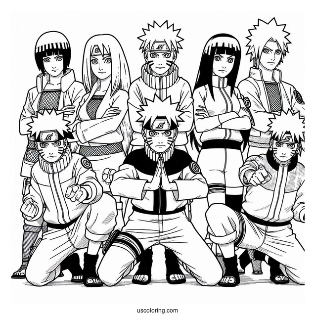 Naruto Coloring Page Of Iconic Team Seven Pose