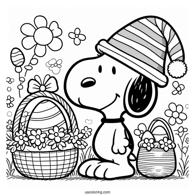 Snoopy With Easter Egg Basket To Color