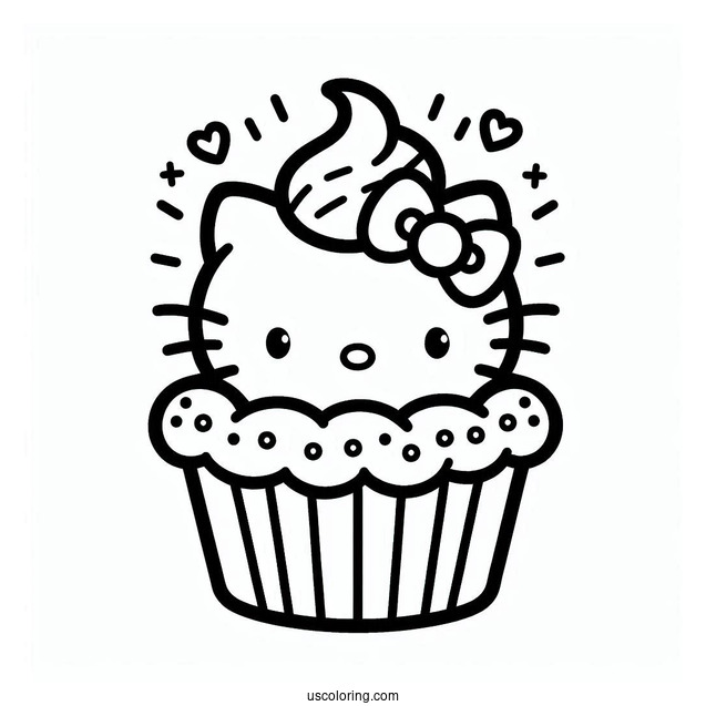 Adorable Hello Kitty Cupcake Coloring Page