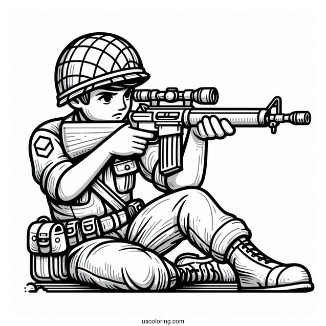Classic Toy Soldier Coloring Page Aiming Gun
