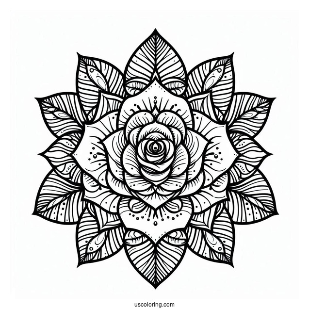 Rose Mandala Coloring Page For Adults