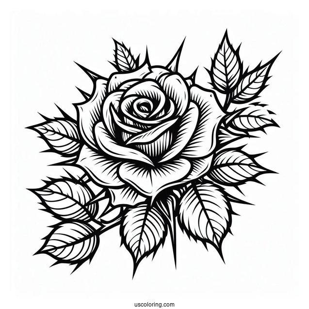 Rose With Thorns To Color