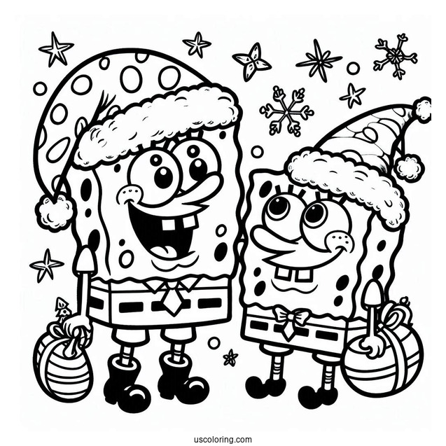 SpongeBob And Patrik Dressed Up As Santa For Christmas