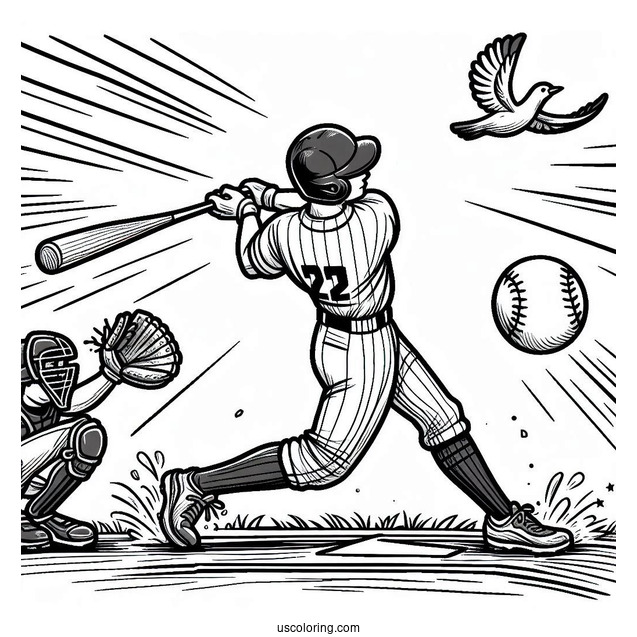 Coloring Page Of Baseball Player Hitting Home Run For Kids