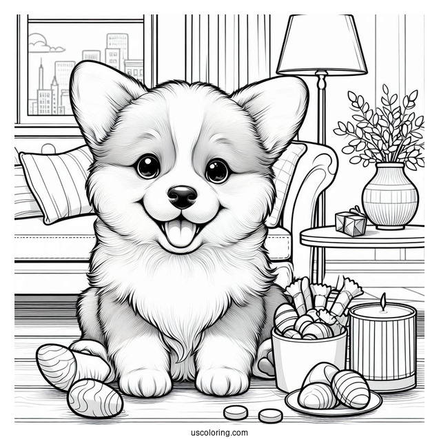 Corgi Puppy In The Living Room