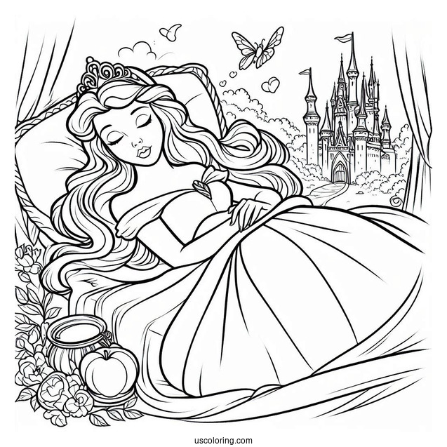 Sleeping Beauty In Deep Sleep Coloring Page For Kids