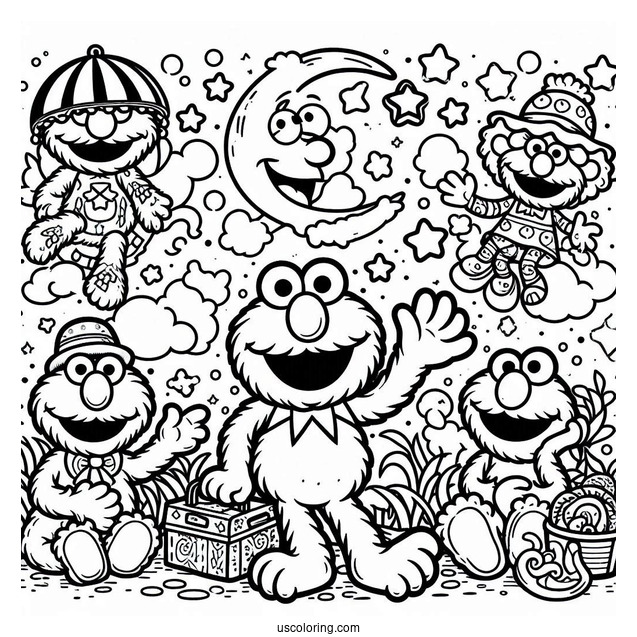 Elmo and Friends Coloring Page