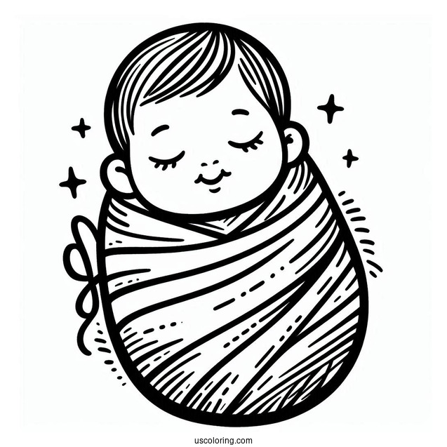 Baby Coloring Page Swaddled In Blanket