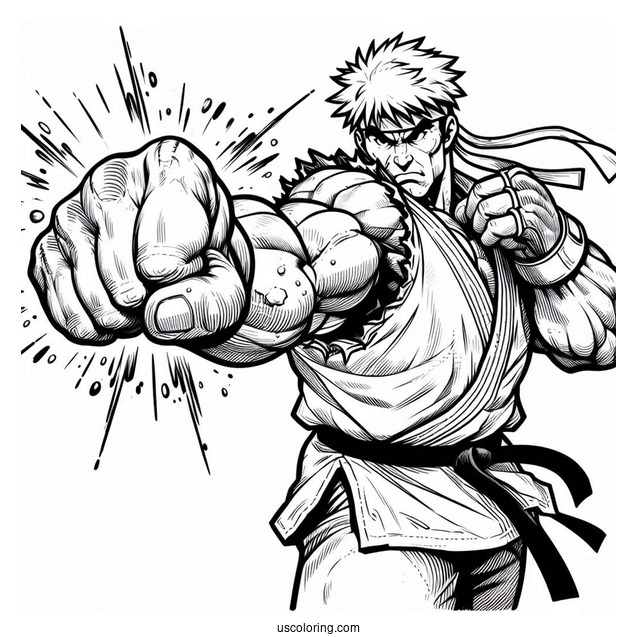 Street Fighter Coloring Page Of Ryu Punching Ken Masters For Kids