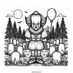 Pennywise Standing In A Cemetery Coloring Sheet