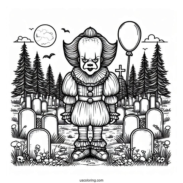 Pennywise Standing In A Cemetery Coloring Sheet