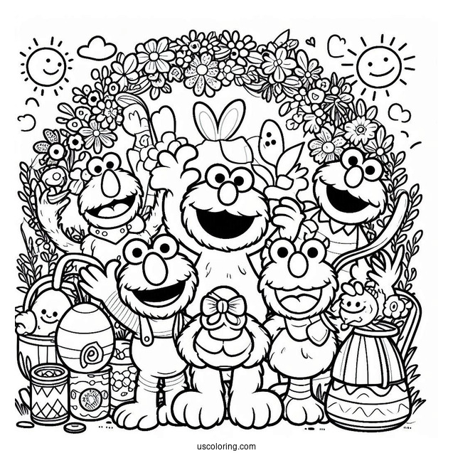 Coloring Sheet Of Elmo and Sesame Street Friends