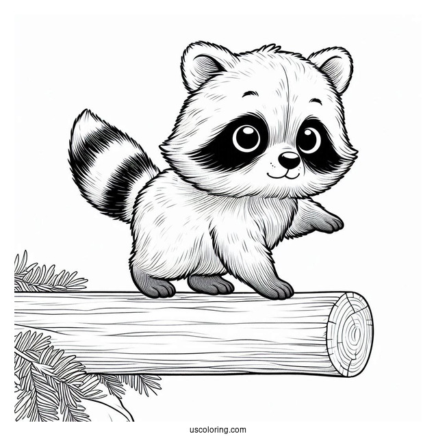 Small Raccoon Coloring Page Balancing On A Ledge